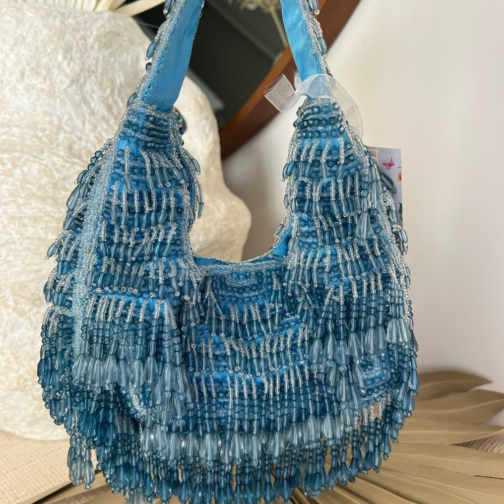 Viral Blue Beaded Bag, NWT, Handcrafted In India